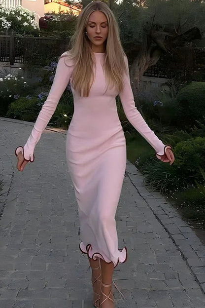 Ruffled Patchwork Midi Dress