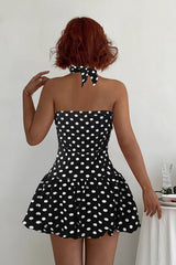 Vintage Polka Dot Halter Bodycon Mini Dress