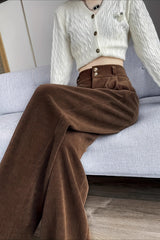 Solid Corduroy Wide Leg Knit Pants