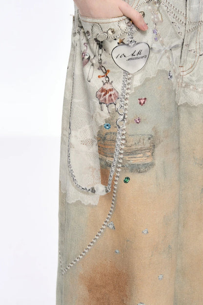 Tie Dye Baggy Wide Leg Denim Jeans