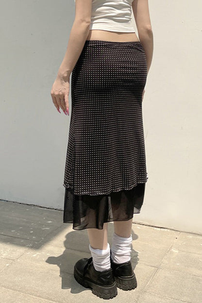 Polka Dot A-Line Mesh Midi Skirt