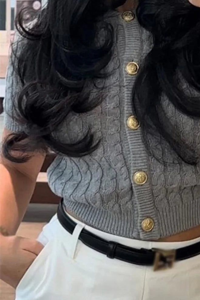 Striped Cable Knit Cardigan