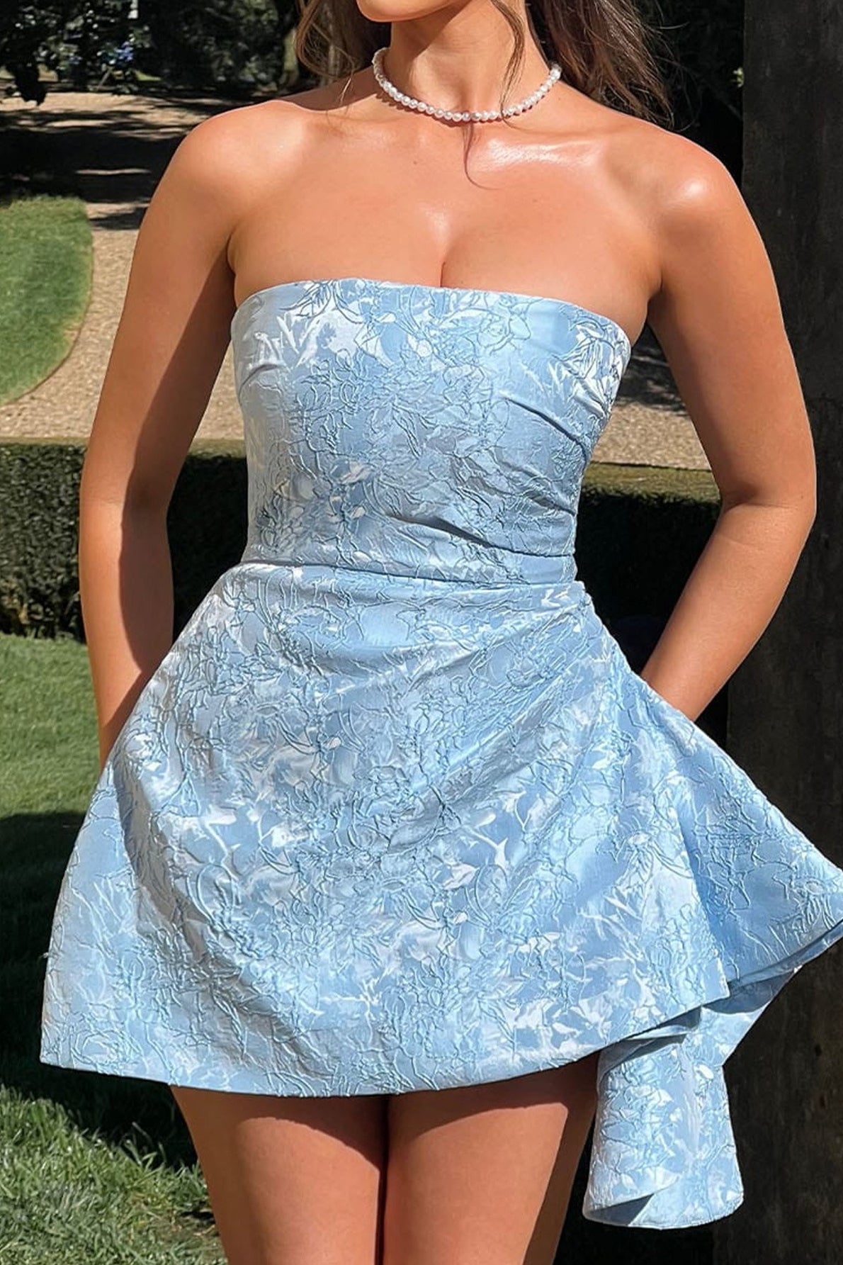 Strapless Jacquard Mini Party Dress