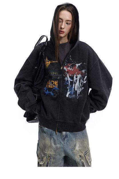 Street Style Graffiti Zip-Up Hoodie
