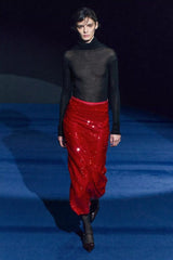 High Waist Sequin Slit Bodycon Skirt