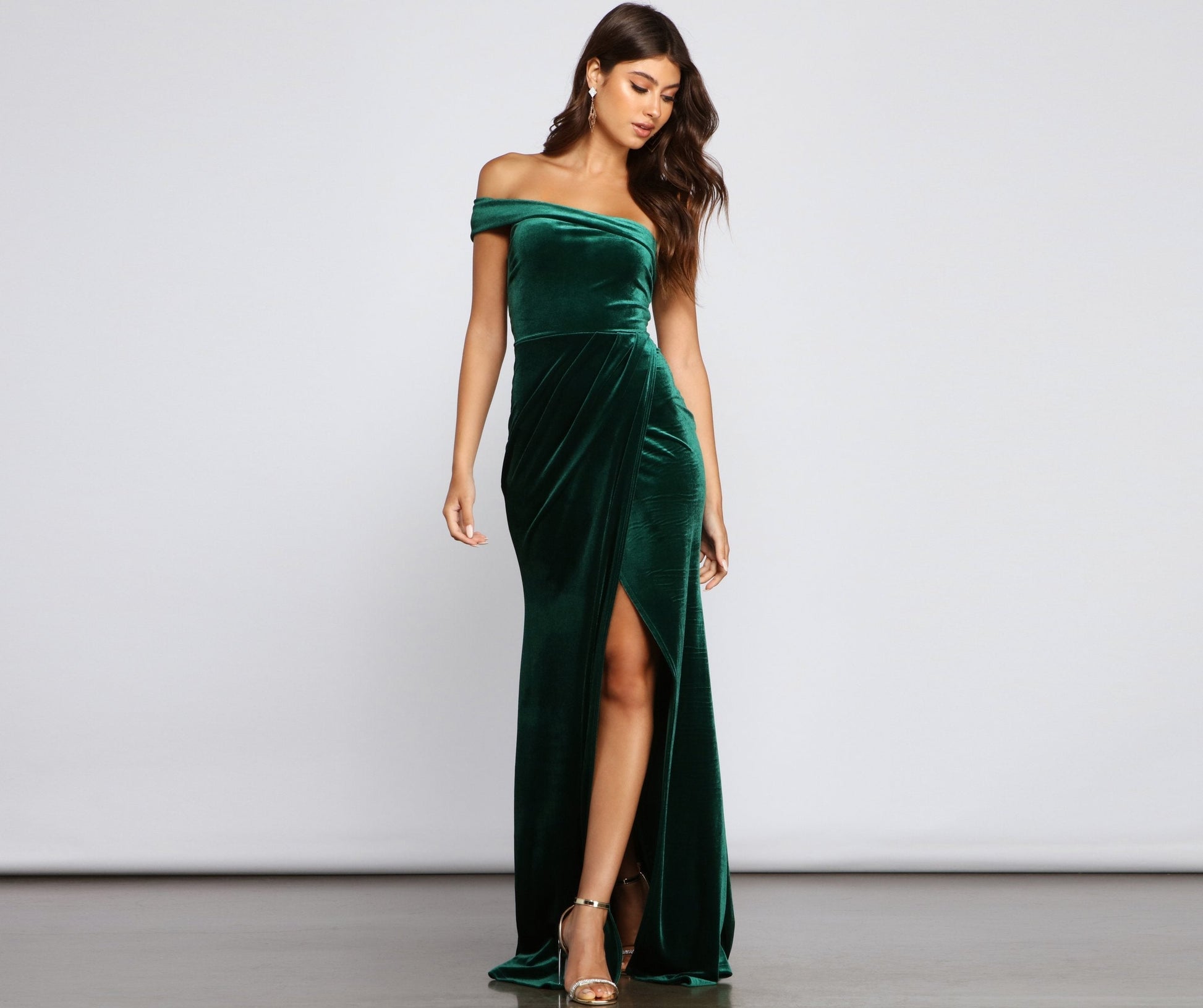 Cleo Formal One-Shoulder Velvet Dress Ins Street