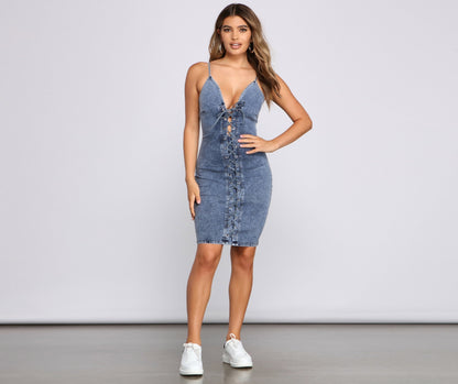 Laced Up In Denim Dress