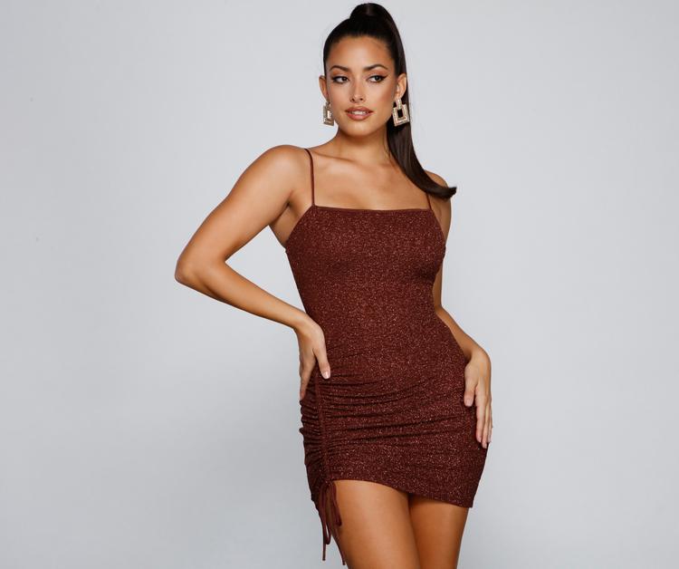 Shine On Ruched Glitter Mini Dress Ins Street