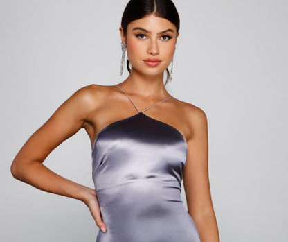 Sleek Moment Satin Halter Mini Dress