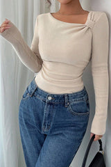 Classic Solid Color Slim Knit Top