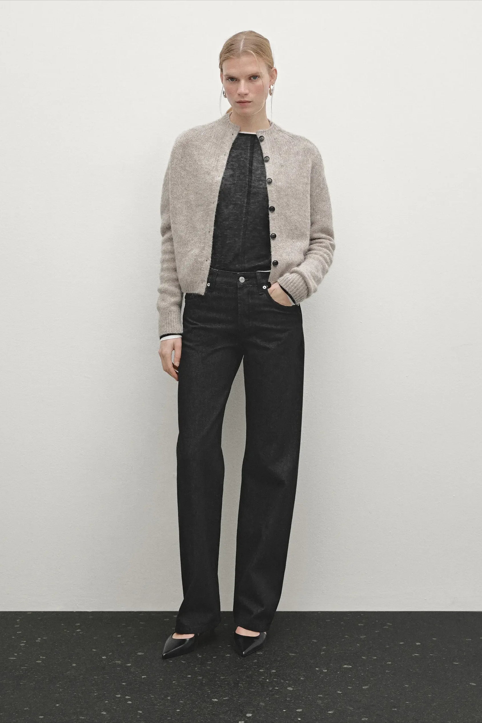 Casual Minimalist Semi Turtleneck Knit Cardigan