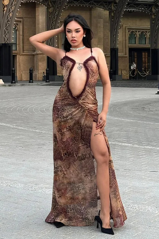 Asymmetric Ruched Cut Out Sleeveless Maxi Dress