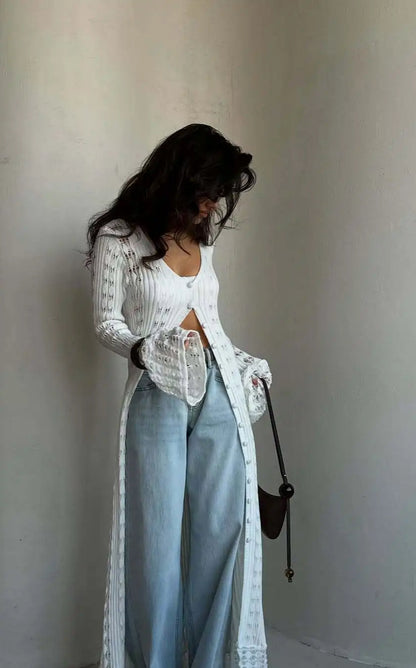 Knitted Flare Long Sleeve Beach Cardigan