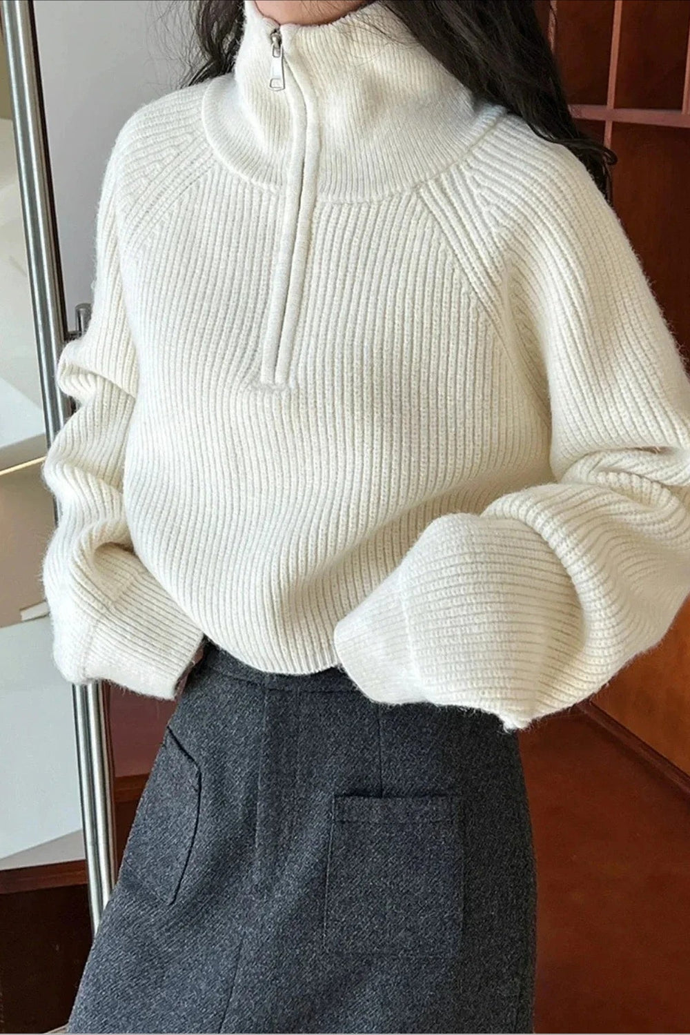 Half Zip Knit Turtleneck Sweater