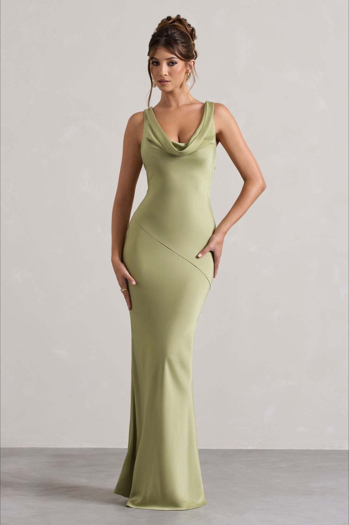 Satin Cowl Neck Fishtail Party Dress