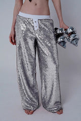 Sequin Color Block Slim Loose Pants