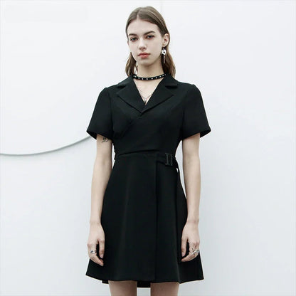 Exquisite Black Fashion Wide V-neck A Hem Dress