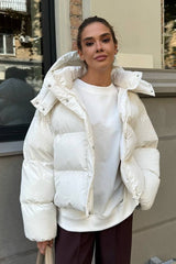 Relaxed Fit Cropped Hooded Puffer Jacket S / White