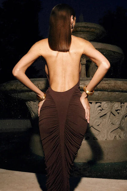 Turtleneck Backless Midi Dress