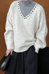Oversized V-Neck Knit Sweater