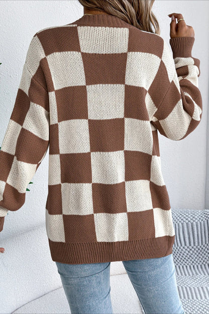 Plaid Knit Casual Loose Cardigan