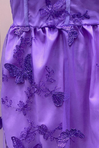 Sheer Tulle Spaghetti Strap High Slit Party Dress