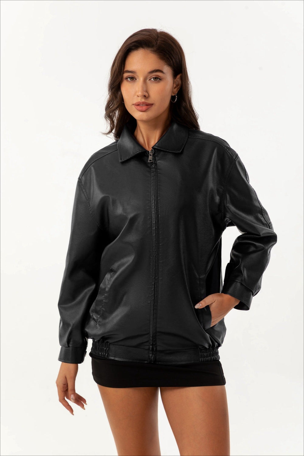 Oversized Lapel Leather Jacket