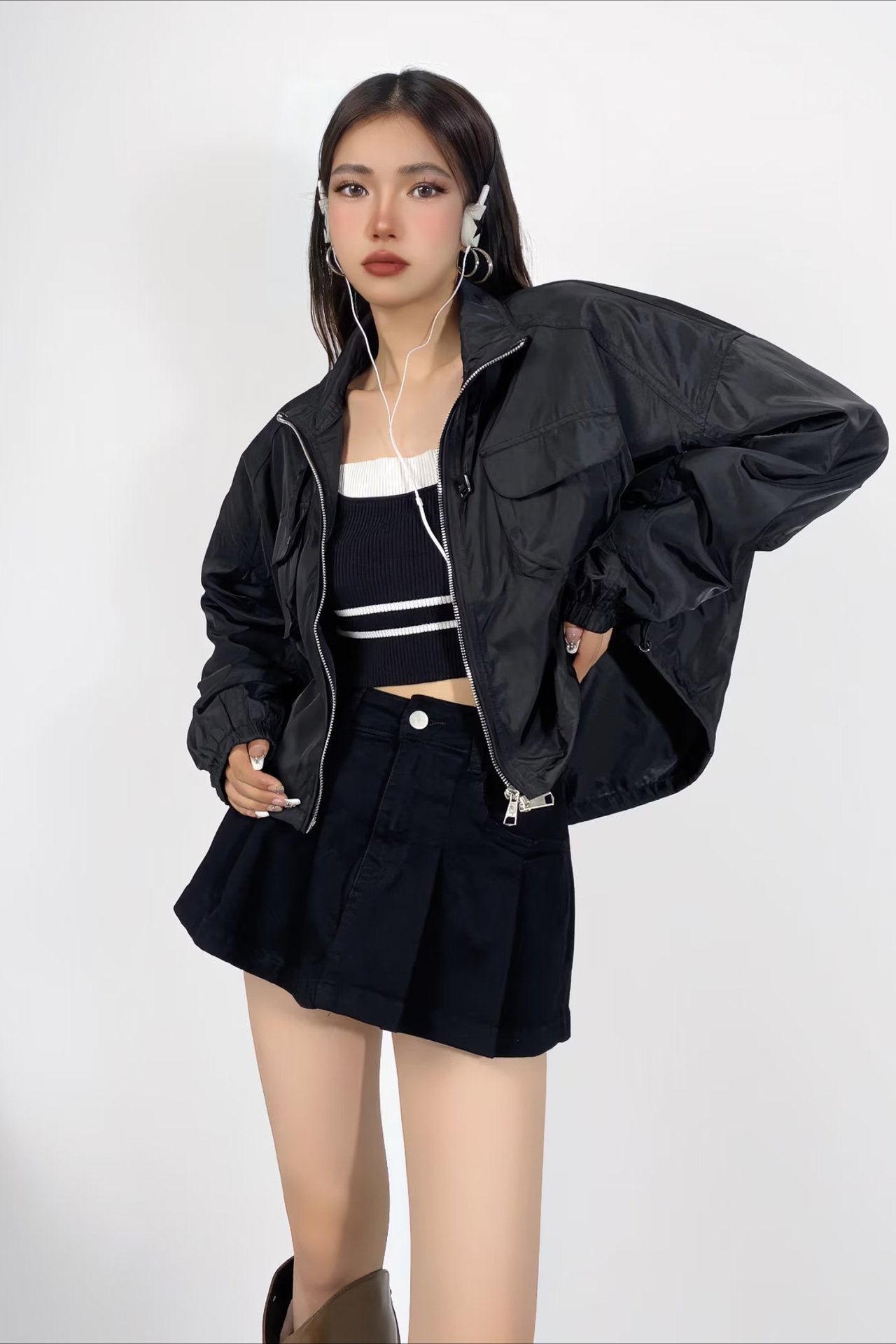 Cropped Cargo High Neck Coat Black / S coats
