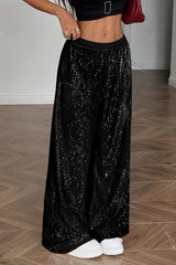 Black Sequin Wide Leg Relaxed Fit Pants