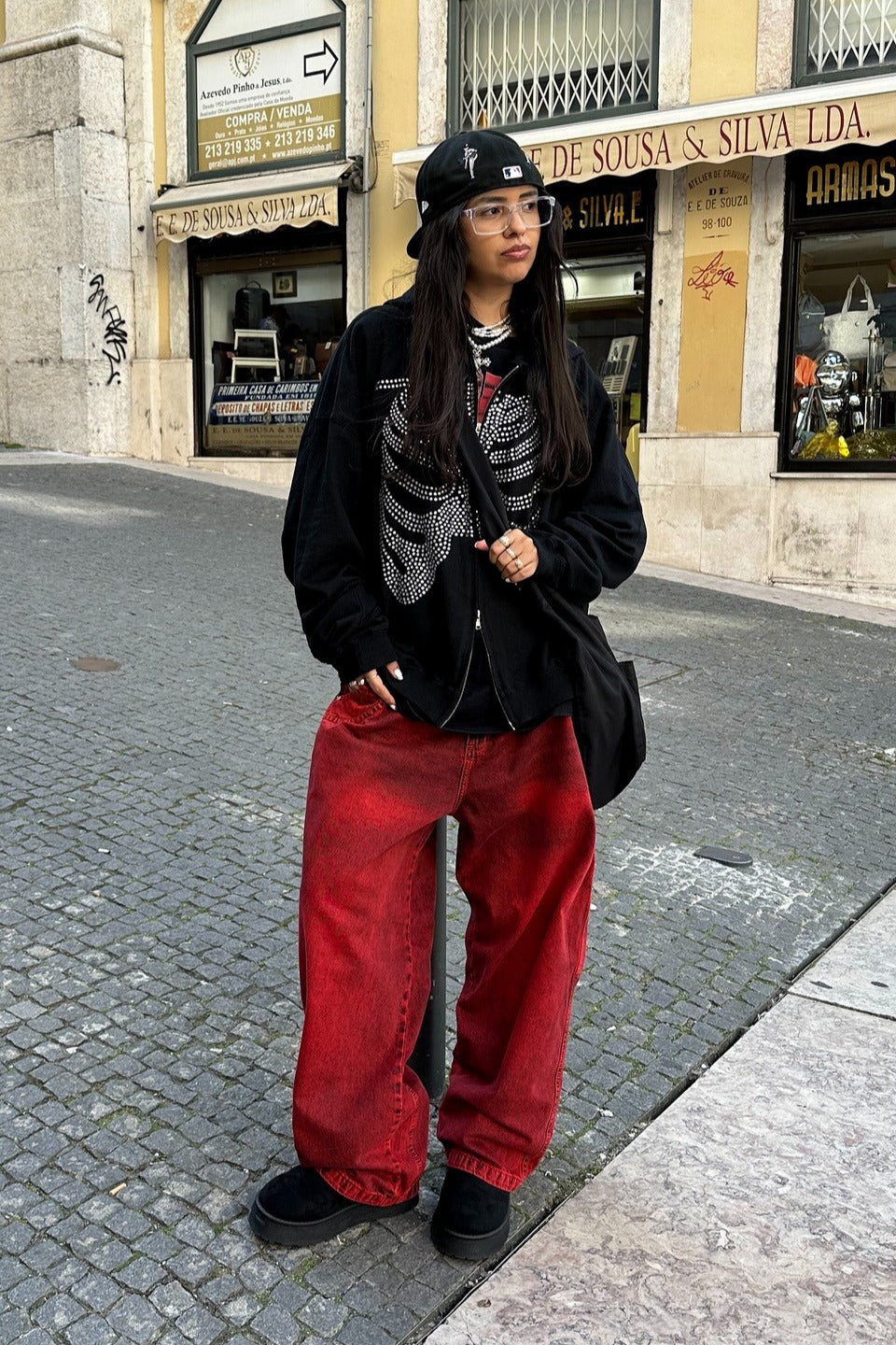 Y2K Gothic Skeleton Rhinestone Hoodie