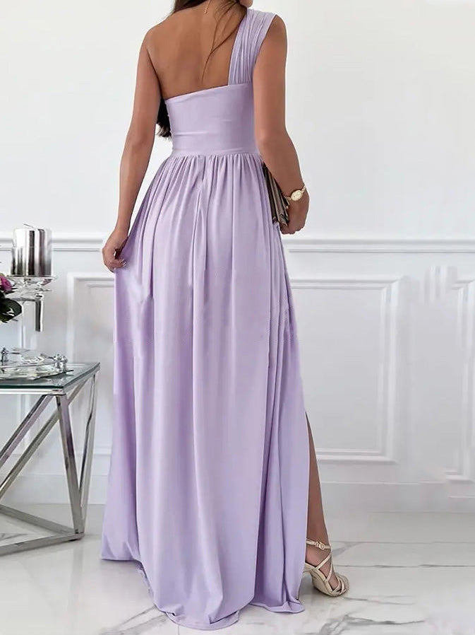 Simple Sleeveless Off Shoulder Slit Dress