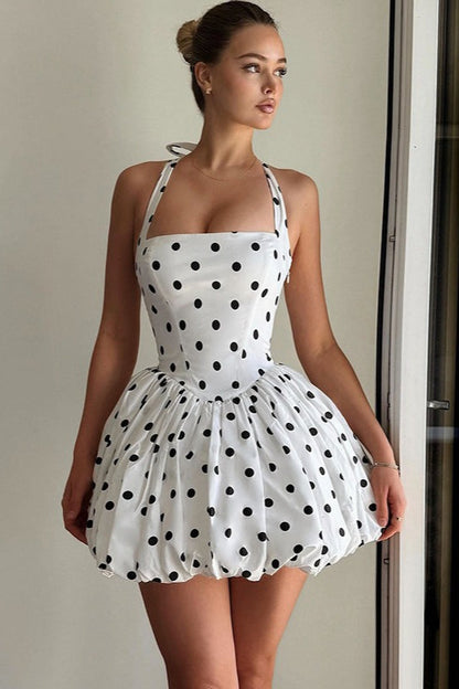 Sexy Polka Dot Halter Backless Mini Dress