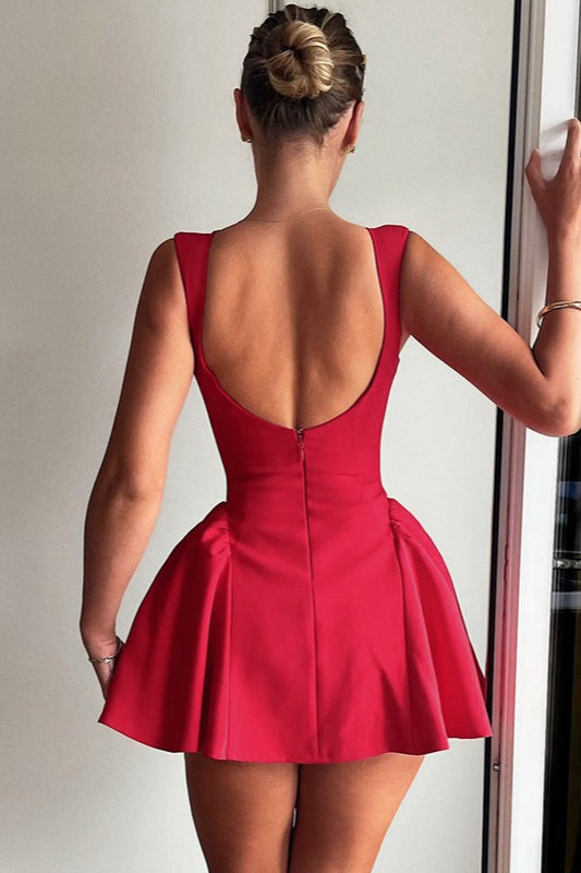 Solid Sleeveless Backless Bodycon Cocktail Dress