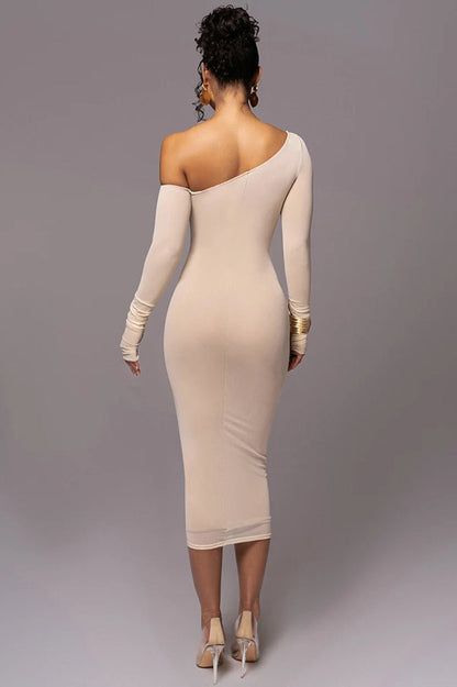 Diagonal Collar Mesh Midi Dress