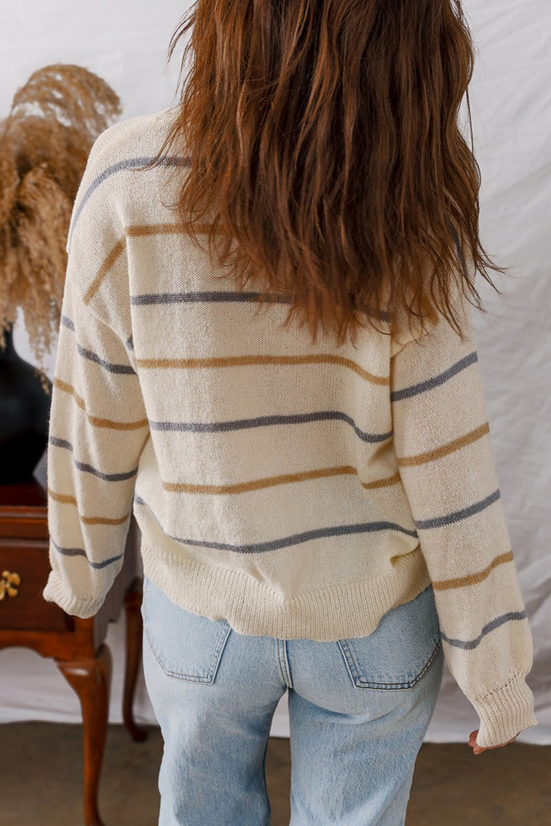 Striped Knit Button Down Cardigan