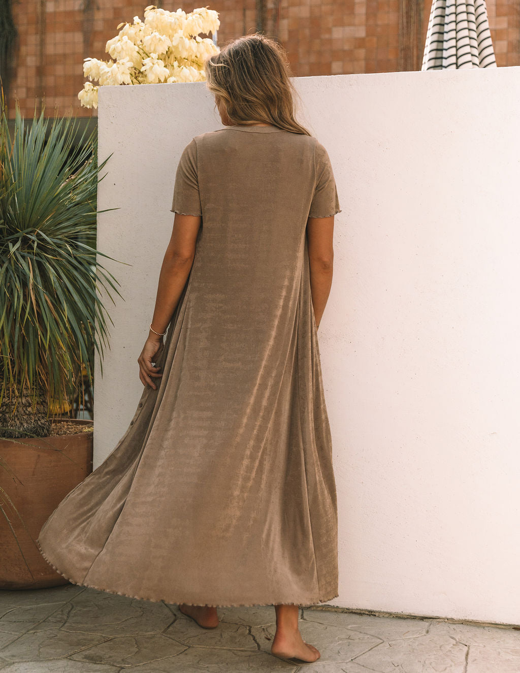 Hot Springs Button Down Knit Maxi Dress - Mocha - FINAL SALE