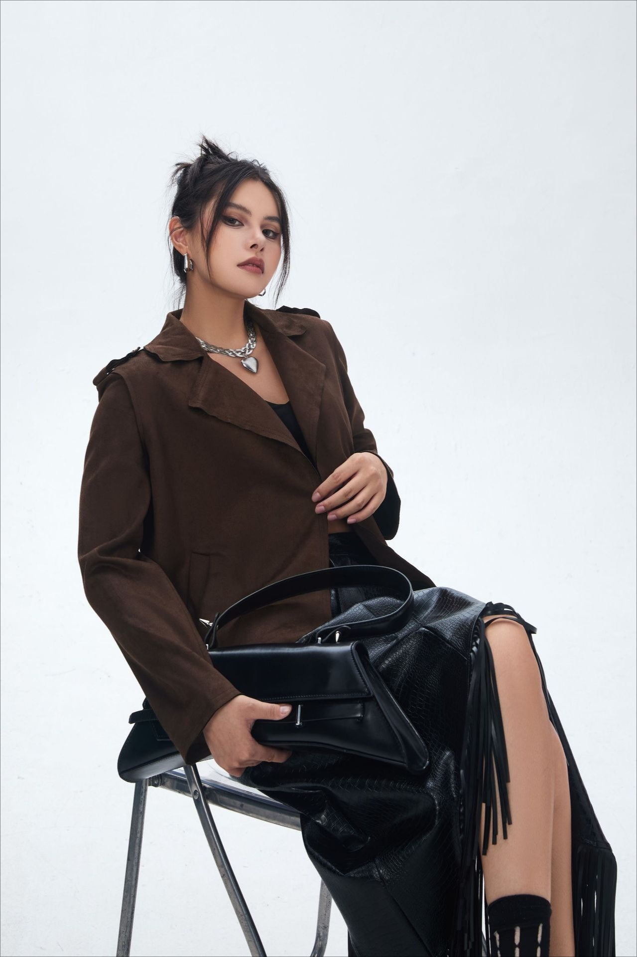 Suede Open Front Biker Jacket