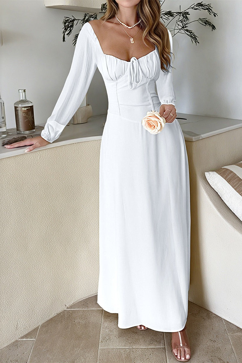 Solid Long Sleeve Party Dress S / White
