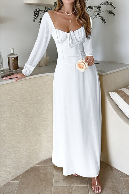 Solid Long Sleeve Party Dress S / White