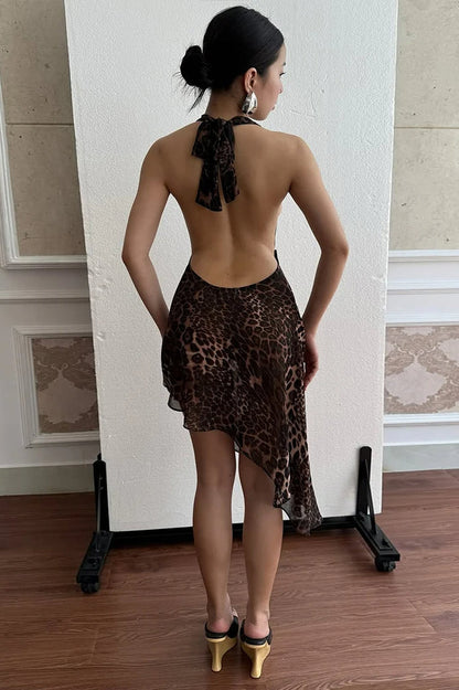 Leopard Print Ruffled Midi Dress