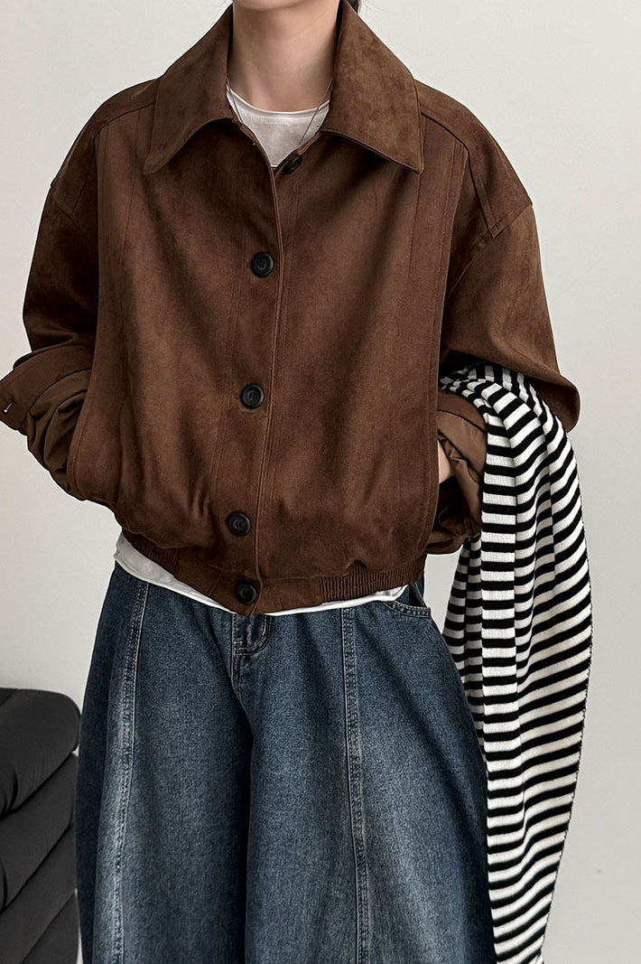 Short Suede Lapel Collar Jacket