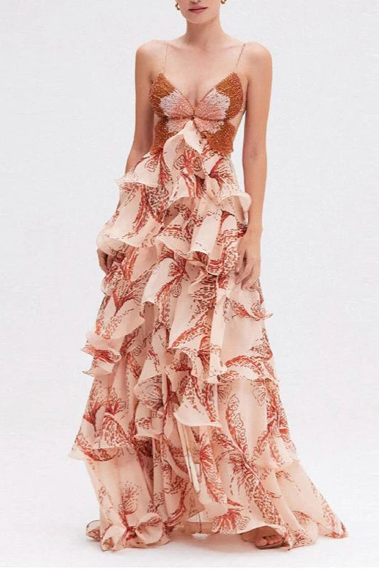 Chic V Neck Pleated Boho Dress