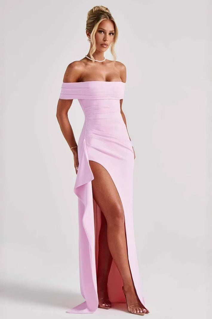 Off Shoulder Slit Party Formal Dress