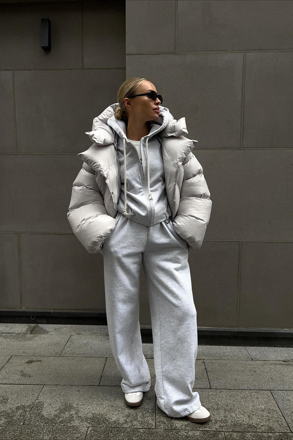 Short Hooded Puffer Jacket S / Light gray