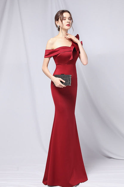 Off Shoulder Mermaid Maxi Party Dress Claret / S