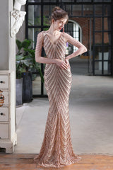 Elegant Sequin Mermaid Party Dress Gold / S