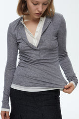 Button Detail Layered Long Sleeve Knit Top