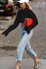 Cropped Long Sleeve Cotton Blouse