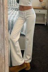 Roll Waist Solid Color Low Rise Knit Pants