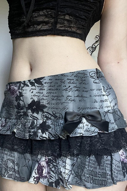 Halloween Gothic Lace Trim Low Waist Ruffled Mini Skirt